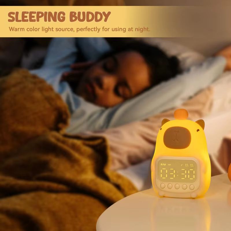 Capybara Alarm Clock with Night Lights Sleep Wake Up Clocks Desk Lamp Creative Room Bedsides Decoration Cute Gifts for Childrens