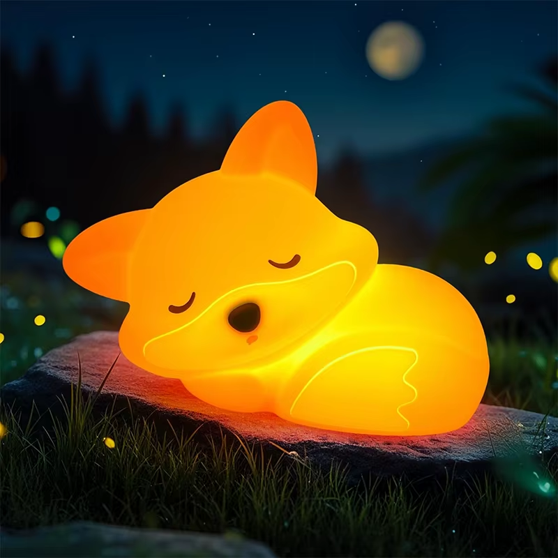 Fox Night Light, Squishy Silicone Lamp Novelty Gifts, Rechargeable Dimmable Timer Bedside Touch Nightlight for Breastfeeding