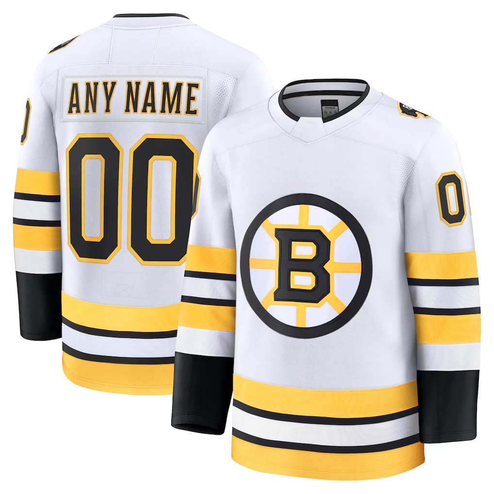 McAdo Custom B.Bruins White Away Premium Stitched Jerseys