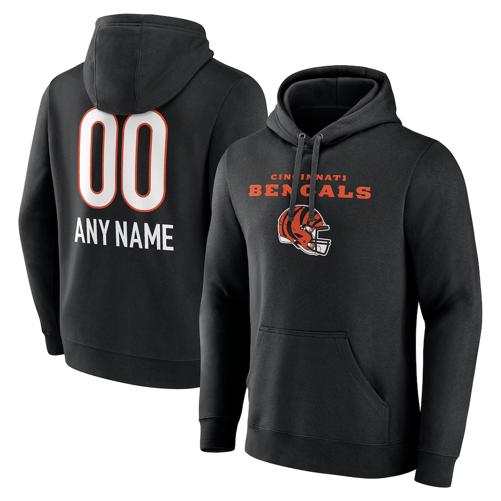 McAdo Custom C.Bengals Black Personalized Name & Number Team Wordmark Pullover Hoodie Stitched Jerseys