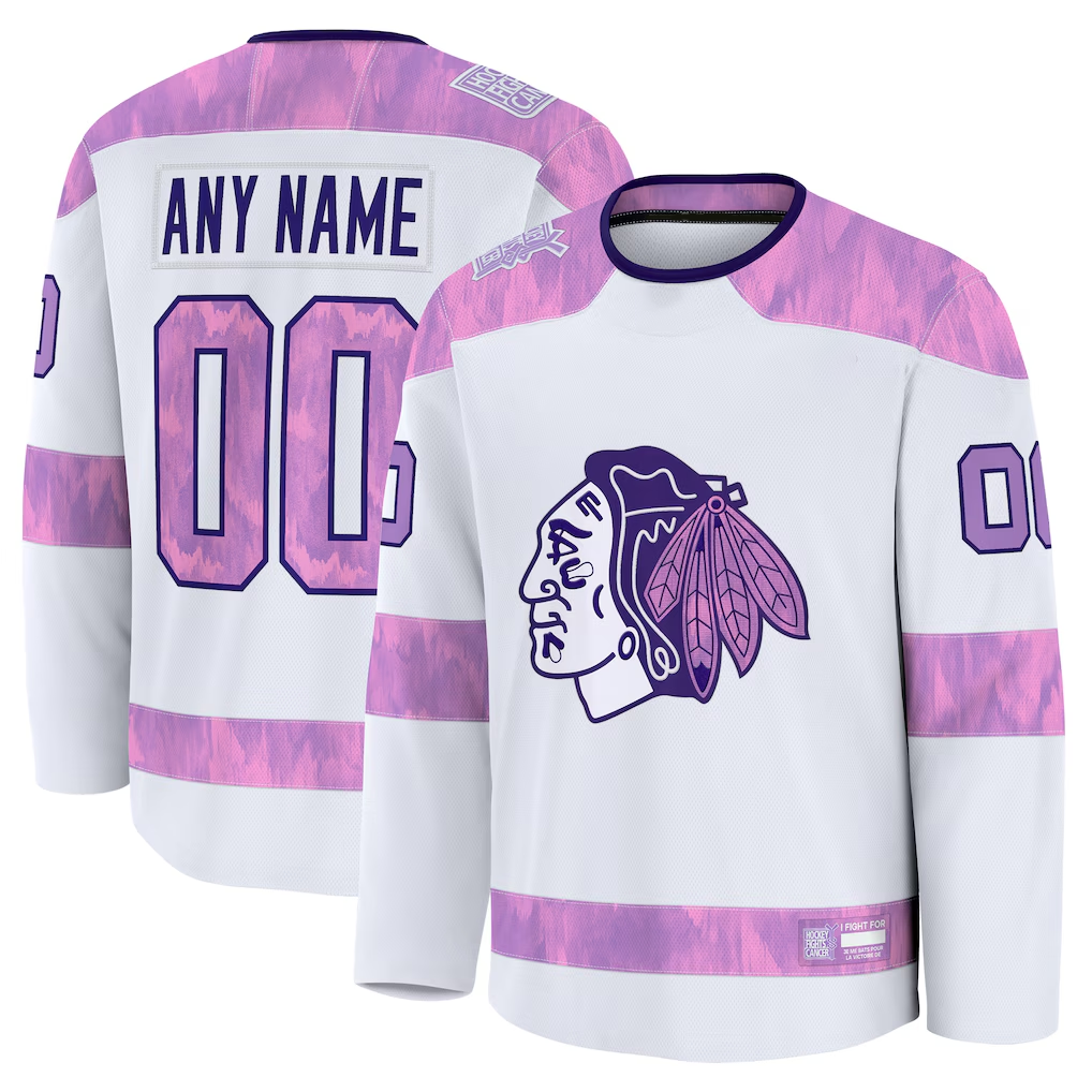 McAdo Custom C.Blackhawks White 2024 Hockey Fights Cancer Practice Jerseys
