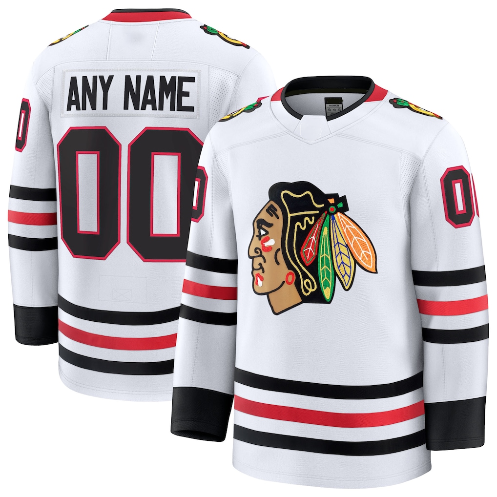 McAdo Custom C.Blackhawks White Away Premium Jerseys