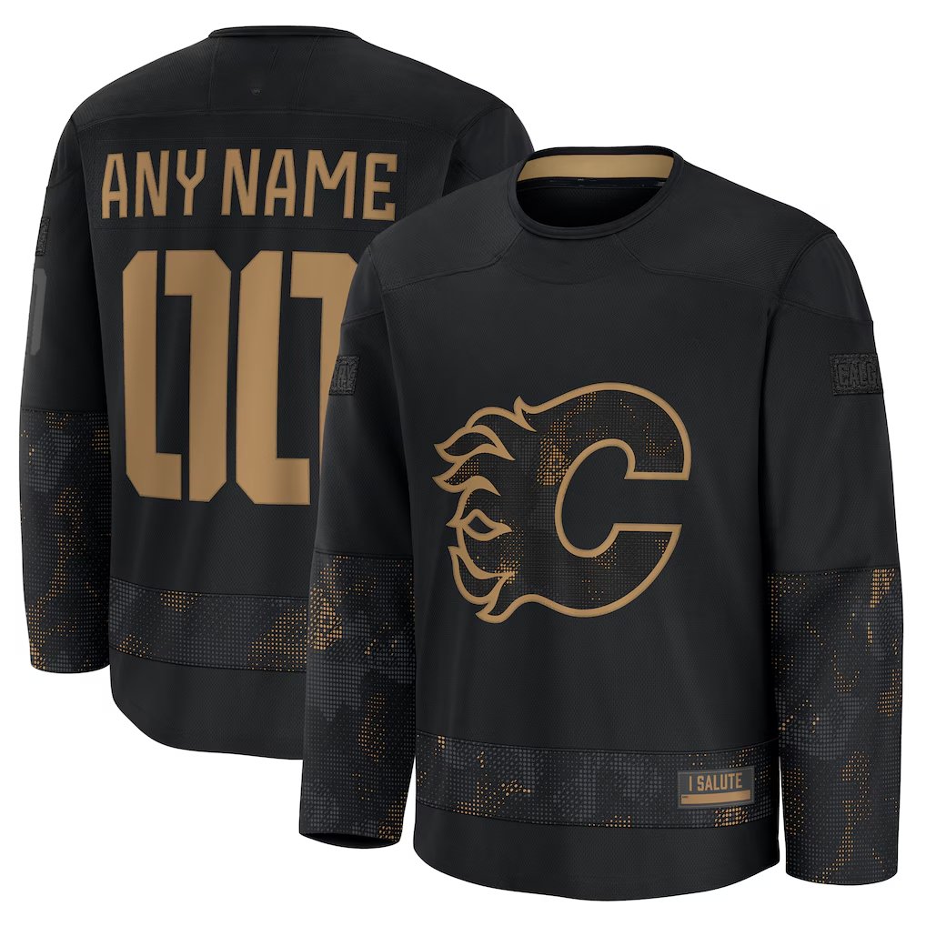 McAdo Custom C.Flames Black 2024 Military Appreciation Practice Jerseys