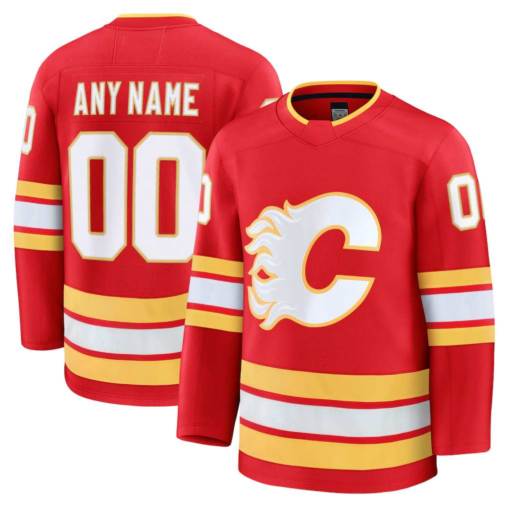 McAdo Custom C.Flames Red Home Premium Jerseys