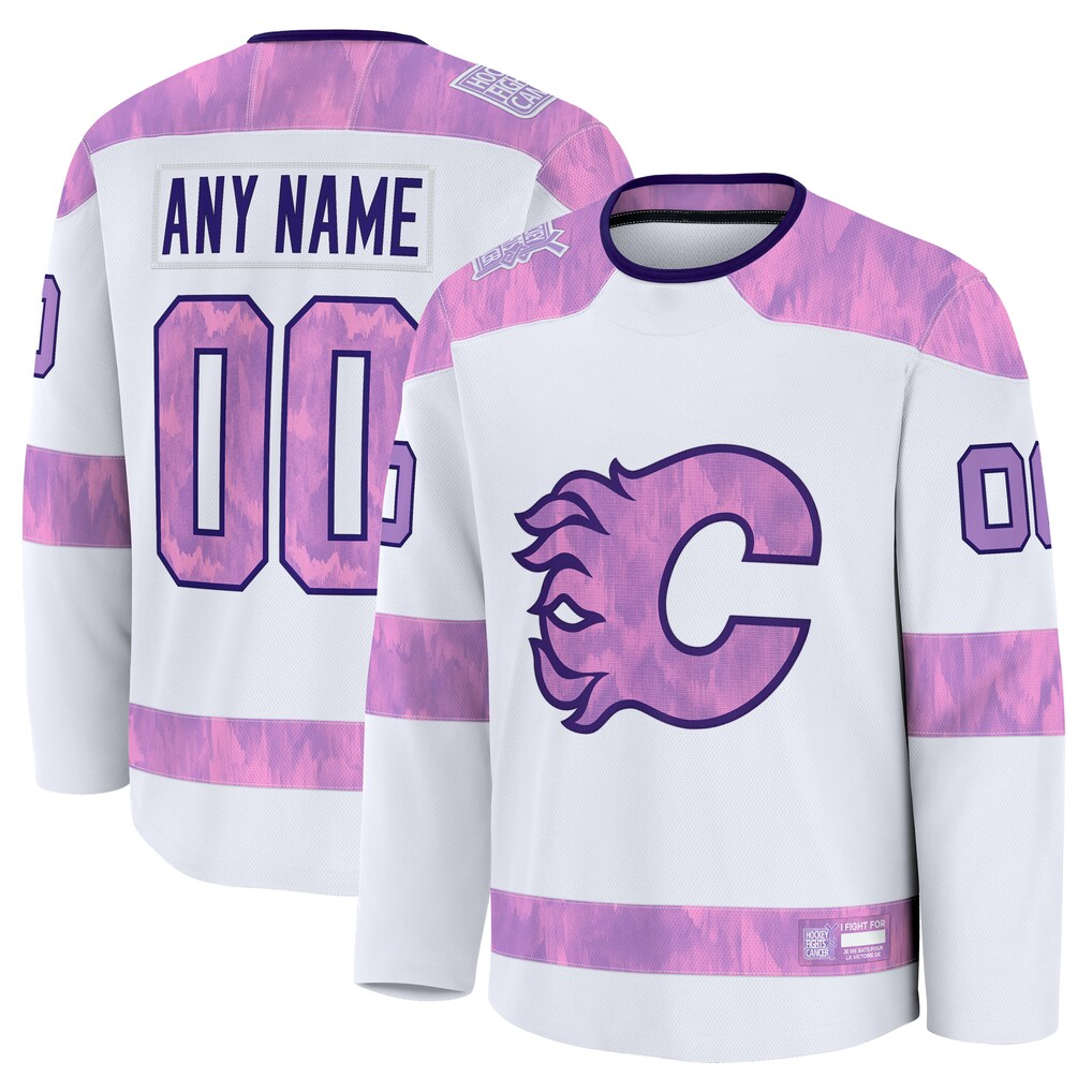 McAdo Custom C.Flames White 2024 Hockey Fights Cancer Practice Jerseys