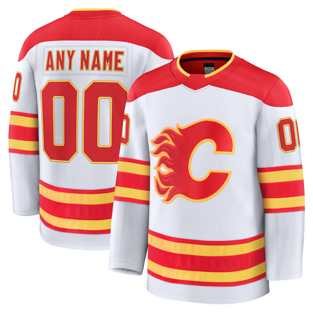 McAdo Custom C.Flames White Away Premium Jerseys