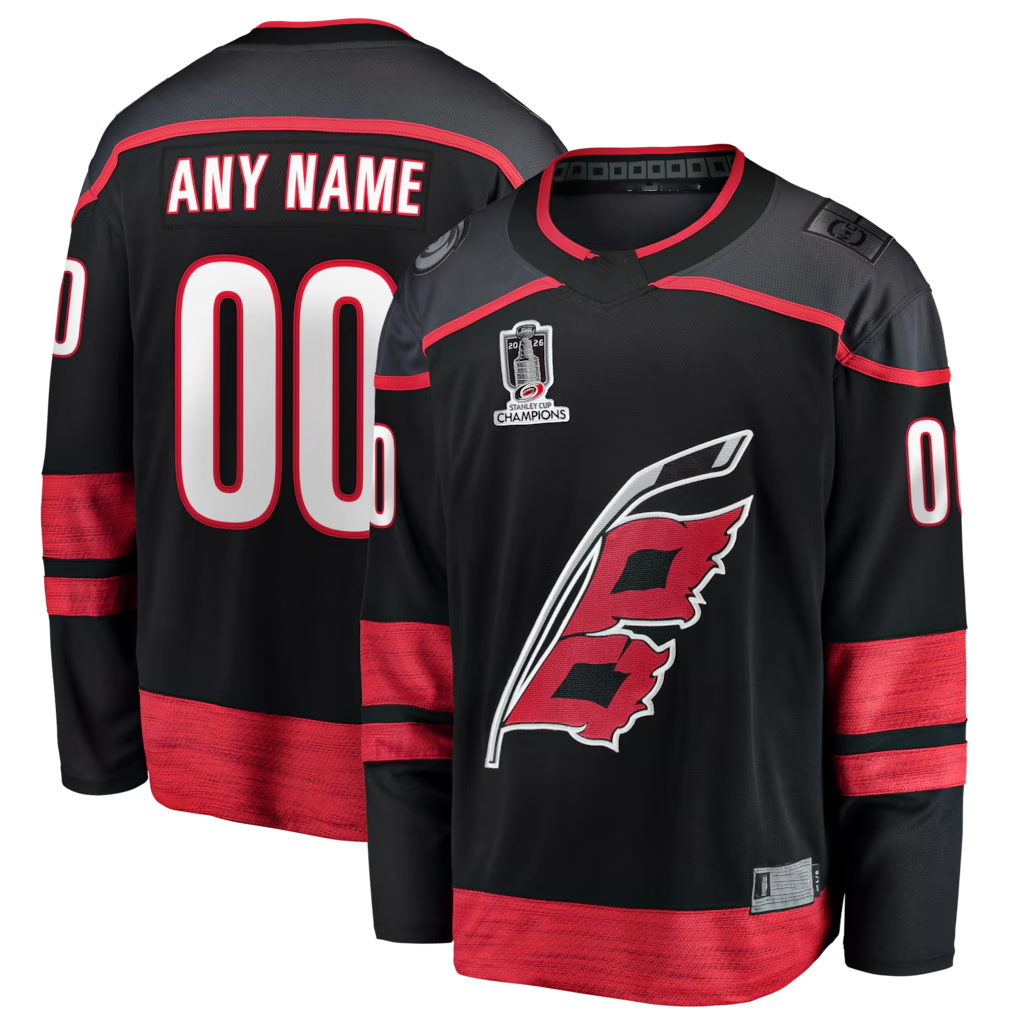 McAdo Custom C.Hurricanes Black 2026 Stanley Cup Champions Home Breakaway Custom Stitched Jerseys