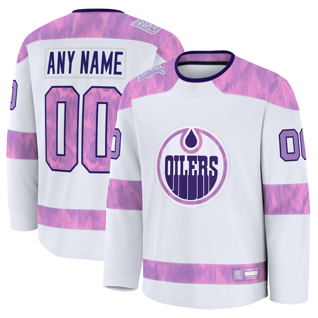 McAdo Custom E.Oilers White 2024 Hockey Fights Cancer Practice Jerseys