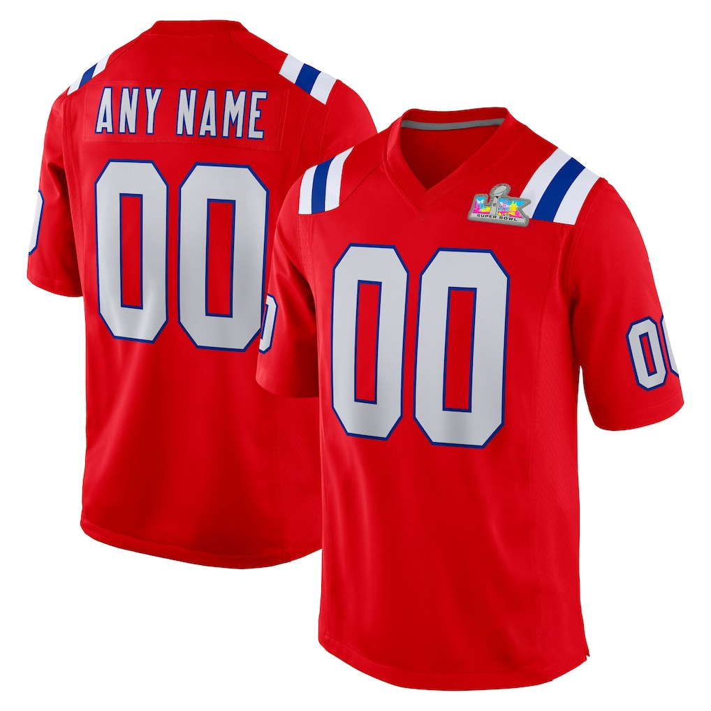 McAdo Custom NE.Patriots  Red Super Bowl LX Patch Game Stitched Jerseys