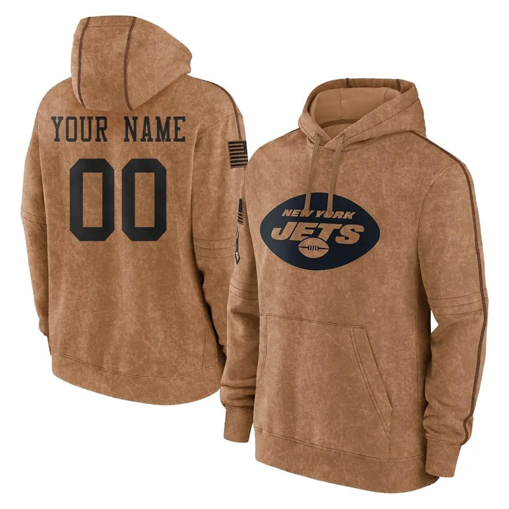 McAdo Custom NY.Jets Brown Salute to Service Pullover Hoodies Limited Game Any Name & Numbers Stitched Jerseys
