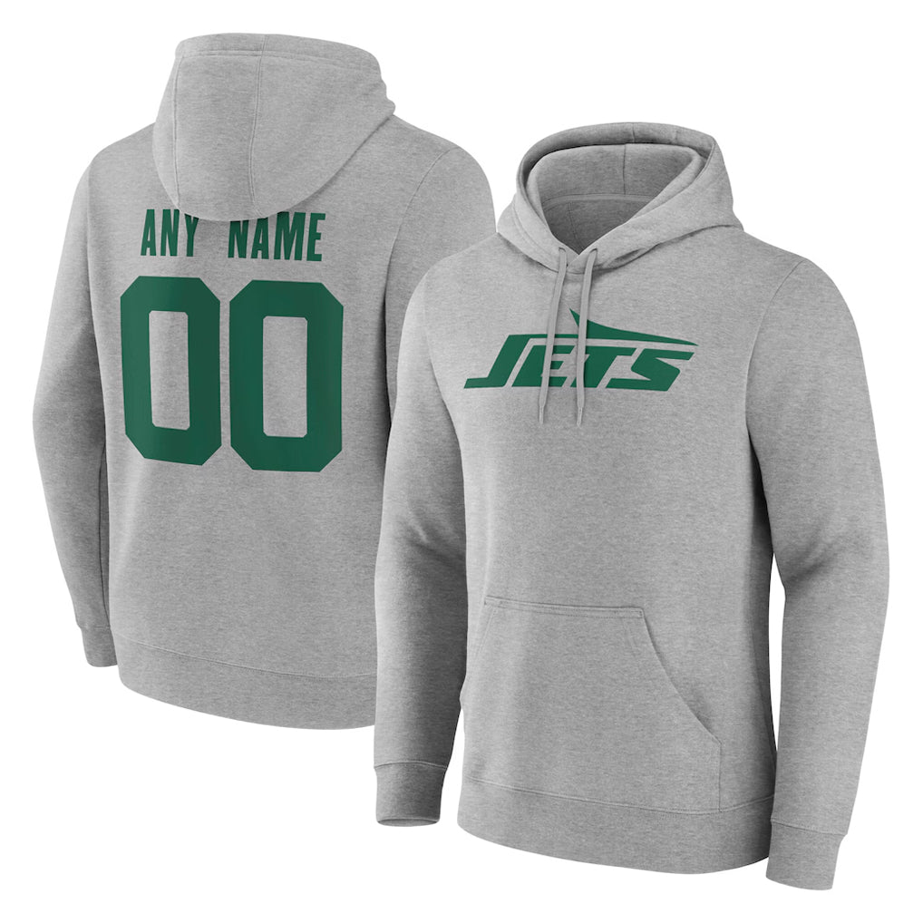 McAdo Custom NY.Jets Gray LOGO Pullover Hoodies Limited Game Any Name & Numbers Stitched Jerseys
