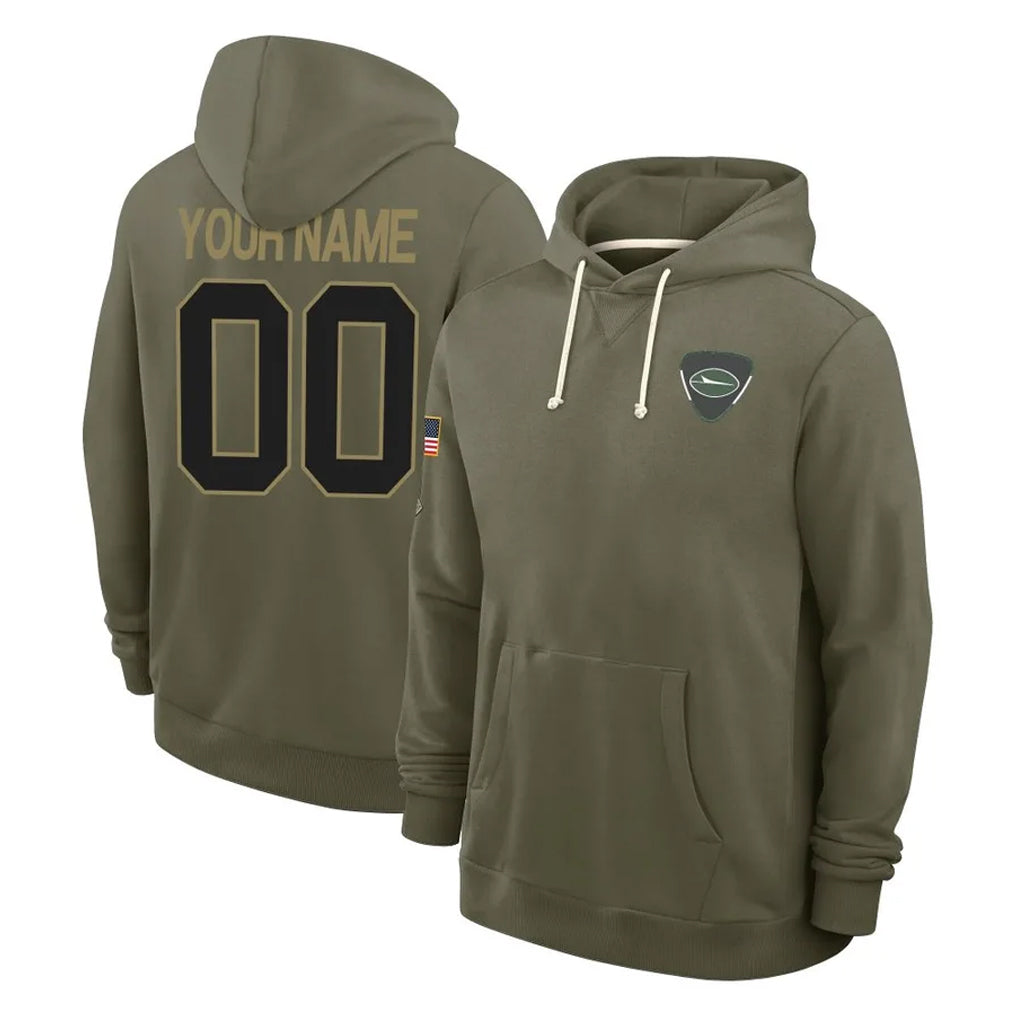 McAdo Custom NY.Jets Olive Salute to Service Pullover Hoodies Limited Any Name & Numbers Stitched Jerseys