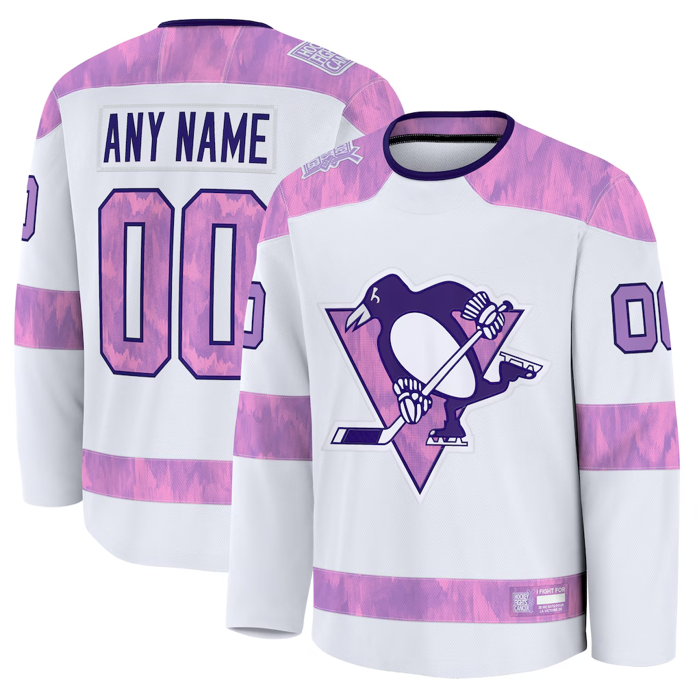 McAdo Custom P.Penguins White 2024 Hockey Fights Cancer Jerseys
