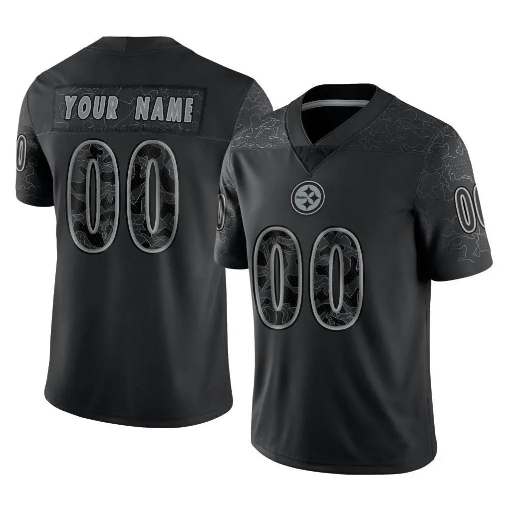 McAdo Custom P.Steelers Black Reflective Limited Home Game Any Name & Numbers Stitched Jerseys