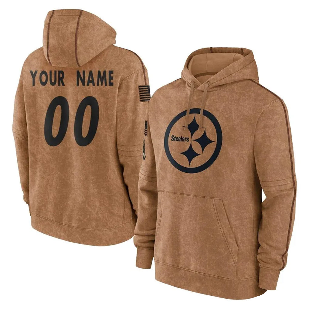 McAdo Custom P.Steelers Brown Limited Salute to Service Pullover Hoodies Game Any Name & Numbers Stitched Jerseys