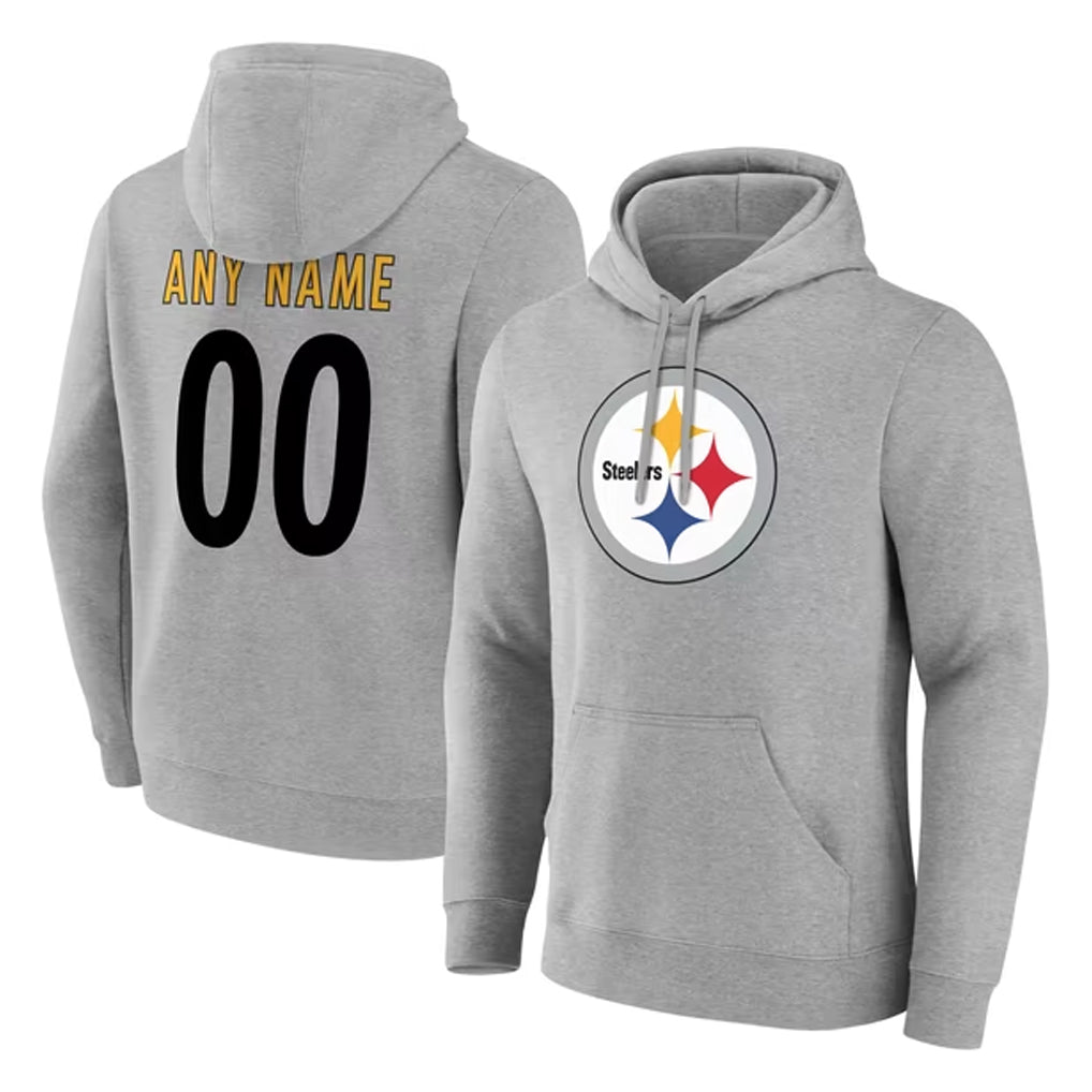 McAdo Custom P.Steelers Gray LOGO Pullover Hoodies Limited Any Name & Numbers Stitched Jerseys
