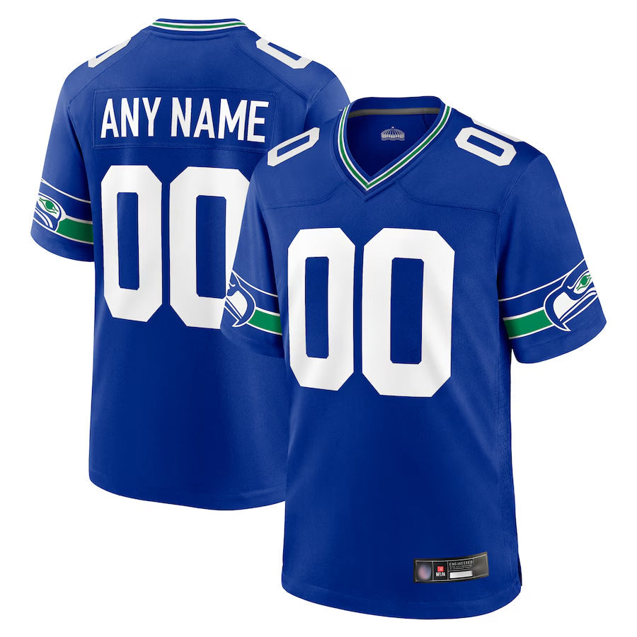 McAdo Custom S.Seahawks Royal Throwback Game Stitched Jerseys