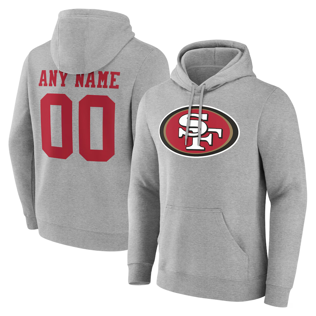 McAdo Custom SF.49ers Gray Team Authentic Personalized Name & Number Hoodie Stitched Jerseys